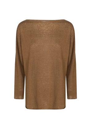 ALPHA STUDIO linen neck over blouse - Brown