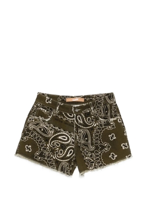 DON'T @ ME paisley-print frayed-hem denim shorts - Green