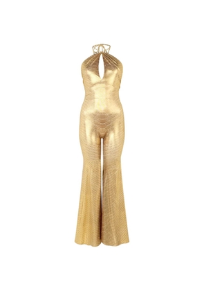 Roberto Cavalli halter serpentine-print jumpsuit - Gold
