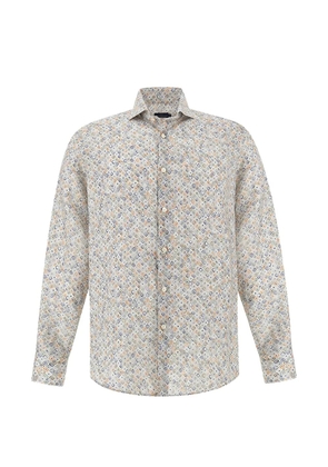 Paul & Shark geometric watercolour pattern linen shirt - Neutrals