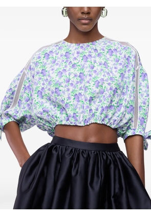 Rabanne floral puff-sleeved crop top - Purple