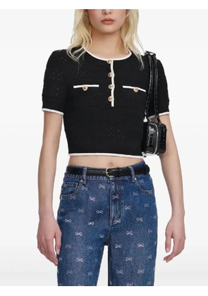 Self-Portrait button trimmed knitted top - Black