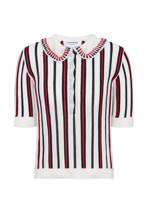 Thom Browne striped crochet-knit polo shirt - White