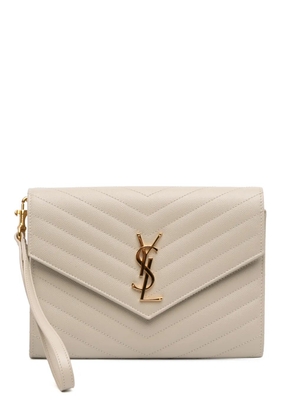 Saint Laurent Pre-Owned 2023 Grain De Poudre Matelasse Cassandre Flap Pouch clutch bag - White