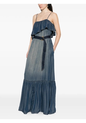 PINKO ruffled belted denim maxi dress - Blue
