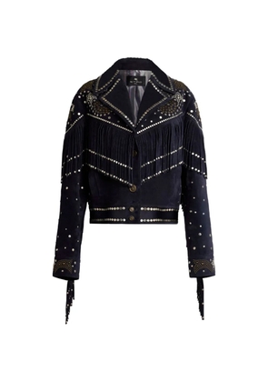 ETRO studs fringed leather jacket - Blue