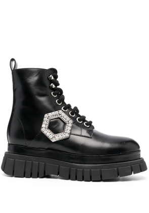 Philipp Plein crystal hexagon detail ankle boots - Black