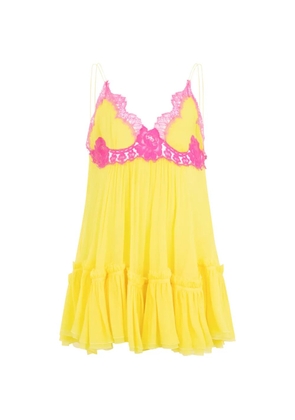 Roberto Cavalli lace ruffled mini dress - Yellow