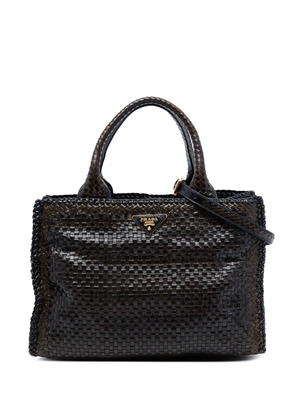 Prada Pre-Owned 2015-2026 Bicolor Woven Goatskin Madras satchel - Brown