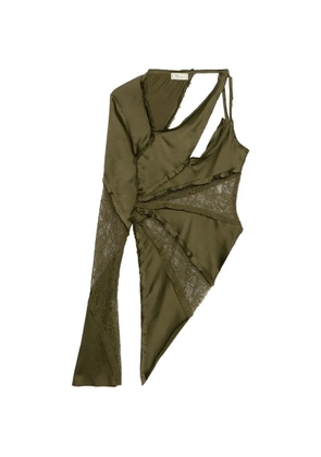 Blumarine lace-trim asymmetric top - Green