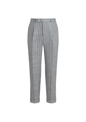 Brunello Cucinelli chalk-stripe linen twill trousers with pleat - Grey