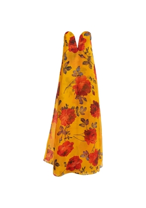 Carolina Herrera rose-print Organza V-neck gown - Yellow