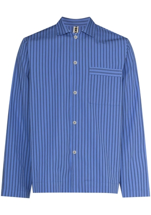 TEKLA striped poplin pajama shirt - Blue