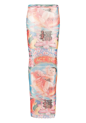 ACT Nº1 graphic-print semi-sheer maxi skirt - Orange