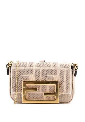 Fendi Pre-Owned Chain Baguette Charm Bag Zucca Canvas Nano crossbody bag - Neutrals
