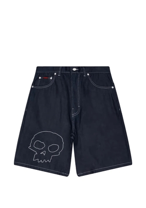 Pleasures skull embroidered denim shorts - Blue