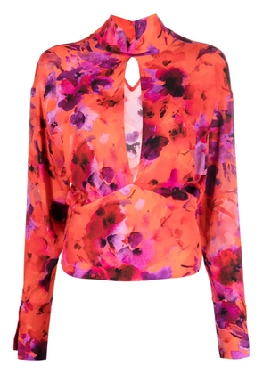 Patrizia Pepe floral-print cut-out blouse - Orange
