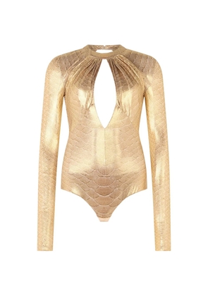 Roberto Cavalli scale print open back bodysuit - Gold