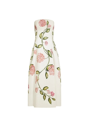 Oscar de la Renta flower-print strapless cotton midi dress - White