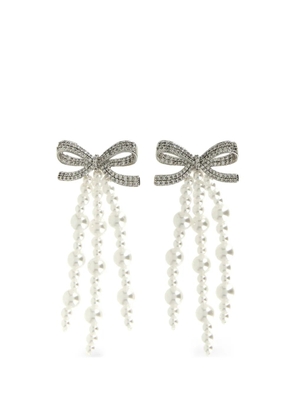 Self-Portrait bow pearl earrings - Silver