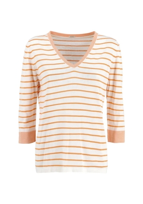 Malo stripe-pattern V-neck sweater - White