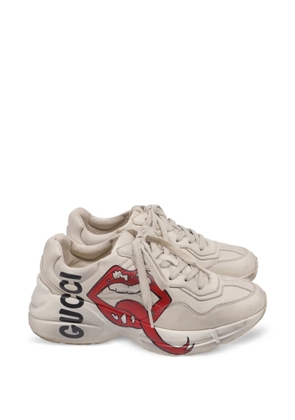 Gucci Pre-Owned Rhyton Mouth-Print lace-up leather sneakers - Neutrals