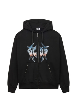 GCDS graphic-print zip-up cotton hoodie - Black