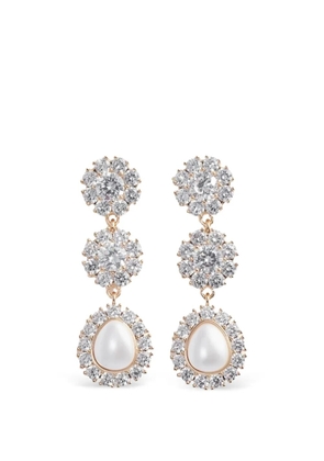Self-Portrait crystal flower pearl earrings - Gold