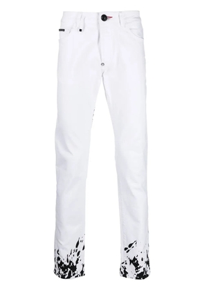 Philipp Plein graphic-print slim-cut jeans - White