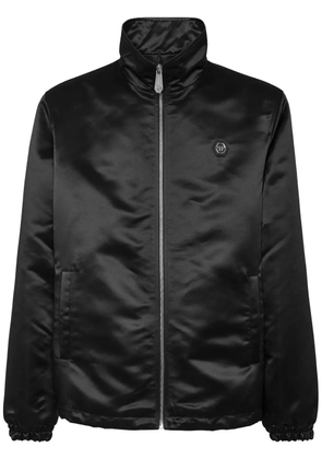 Philipp Plein logo-appliqué satin-finish windbreaker - Black