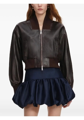 Self-Portrait ribbed leather bomber jacket - Brown