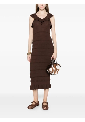 TWINSET ruffled V-neck midi dress - Brown