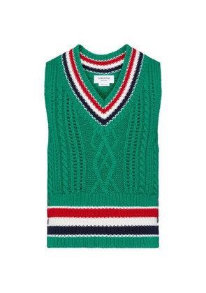 Thom Browne Rwb-stripe cable-knit vest - Green