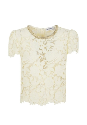 Self-Portrait crystal-embellished lace top - Neutrals