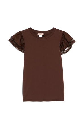 TWINSET lace puff-sleeved T-shirt - Brown