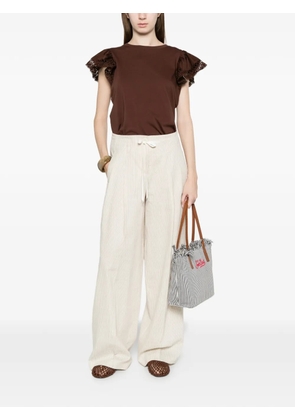 TWINSET lace puff-sleeved T-shirt - Brown