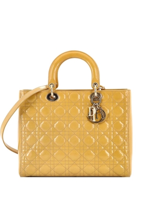 Christian Dior Pre-Owned Lady Dior Bag Cannage Quilt Patent Medium satchel - Yellow