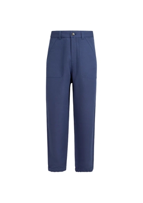 Brunello Cucinelli linen and cotton drill trousers with patch pockets and drawstring - Blue