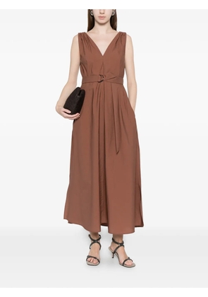 Brunello Cucinelli beaded V-neck belt dress - Brown