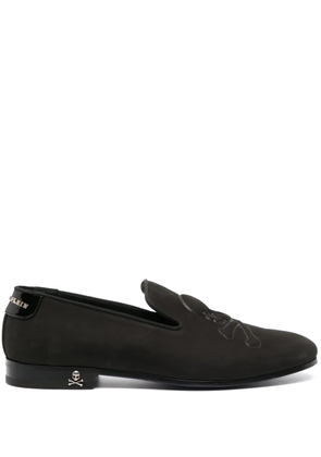 Philipp Plein skull-embroidered suede loafers - Black