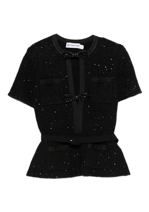 Self-Portrait sequinned short-sleeve top - Black