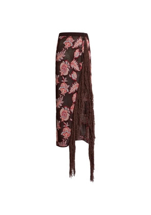ETRO fringed floral-print asymmetric skirt - Brown
