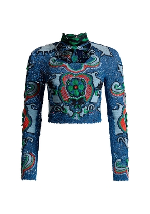 ETRO floral-motif cropped top - Blue