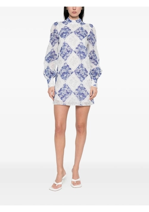 TWINSET long-sleeve floral-detail mini dress - Blue