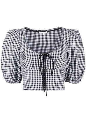 Patrizia Pepe balloon-sleeve gingham-print crop top - Black