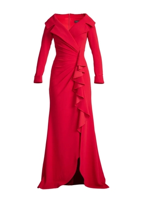 Tadashi Shoji long-sleeve ruffle crepe gown - Red
