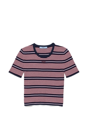 Prada short-sleeved striped cotton sweater - Blue