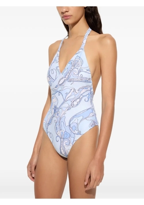 PUCCI Orchidee-print swimsuit - Blue