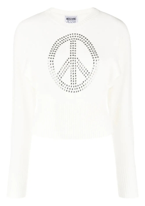 MOSCHINO JEANS studded-peace sign wool-blend jumper - White