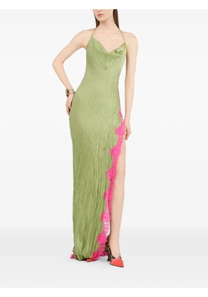 Roberto Cavalli lace-trim halterneck maxi dress - Green